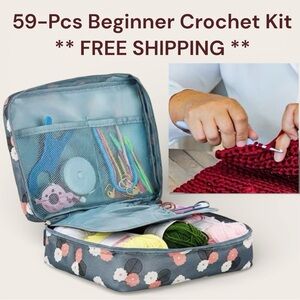 NEW 59-Piece Complete Crochet Kit Starter Beginners Kids W/ Yarn Knitting Tools